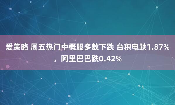 爱策略 周五热门中概股多数下跌 台积电跌1.87%，阿里巴巴跌0.42%